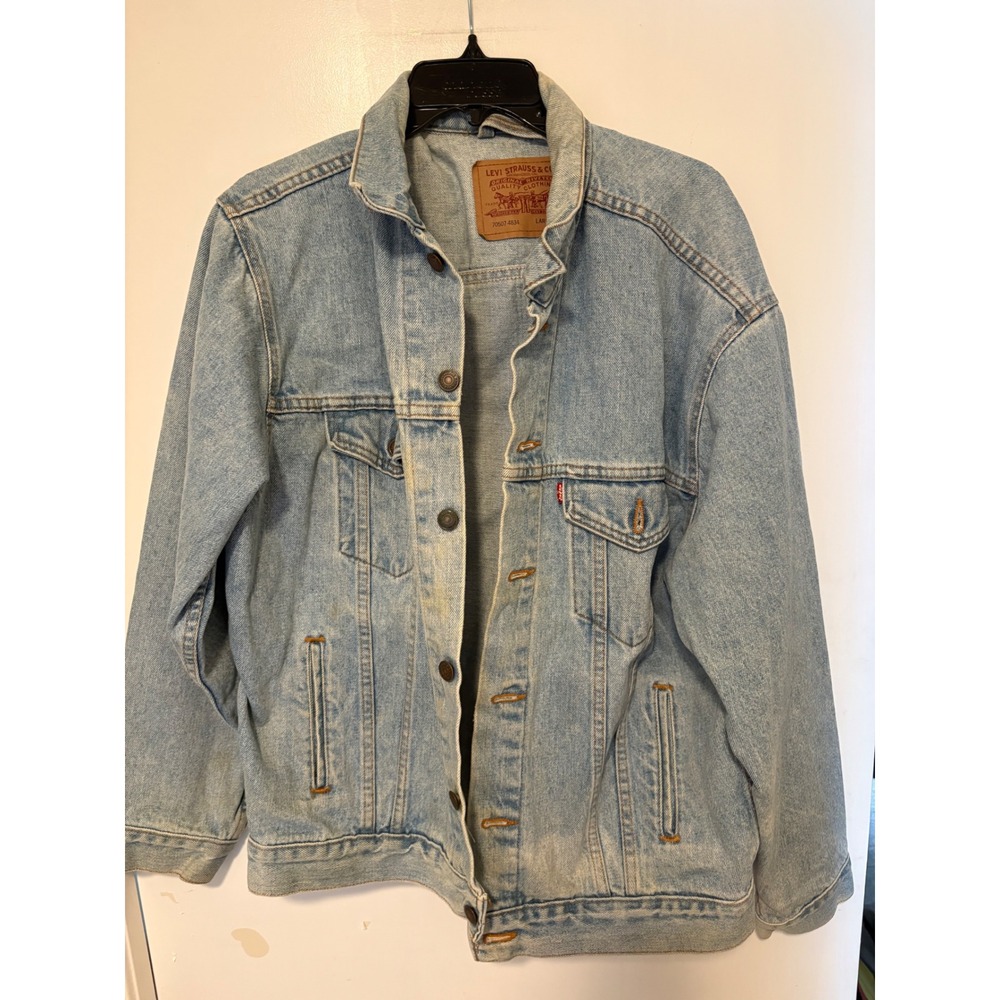 Levis Mens 70507-4834 Denim Trucker Jacket Light Wash Blue Large Relaxed Fit